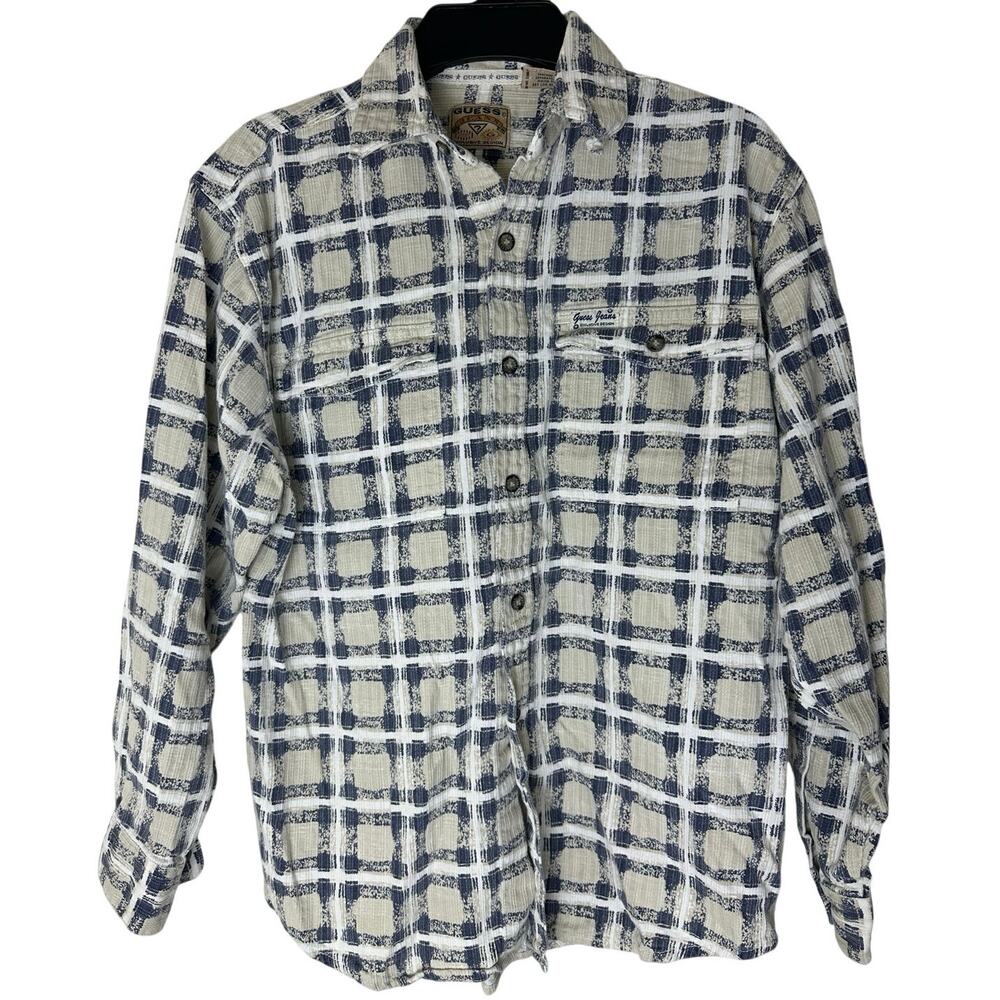 Vintage Guess Jeans Flannel style Size M blue white/cream
